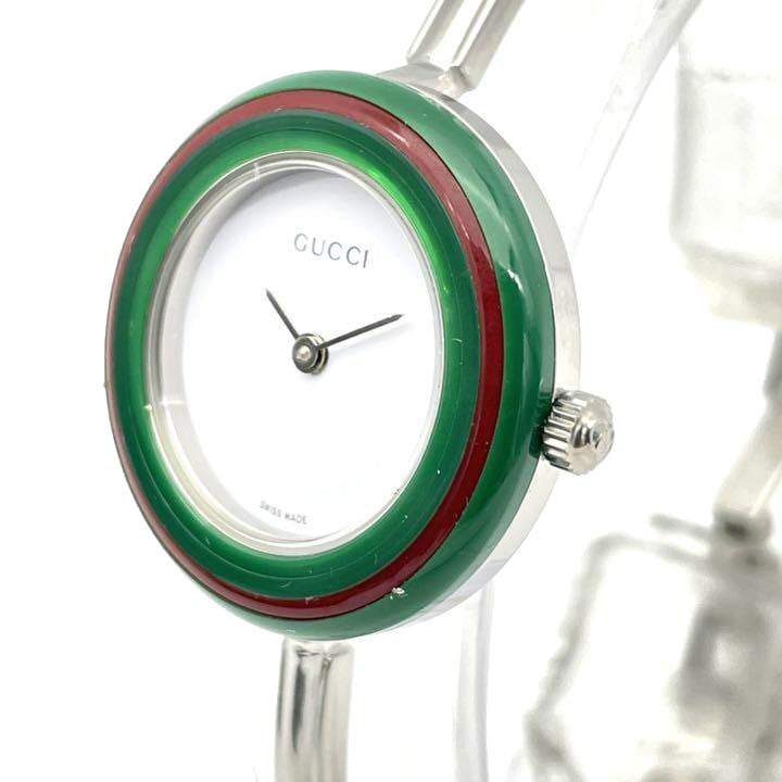 GUCCI グッチ レディース 腕時計 チェンジベゼル バングルウォッチ クオーツ 12色ベゼル シルバー 白文字盤 11/12.2L ＊オーバーホール済み