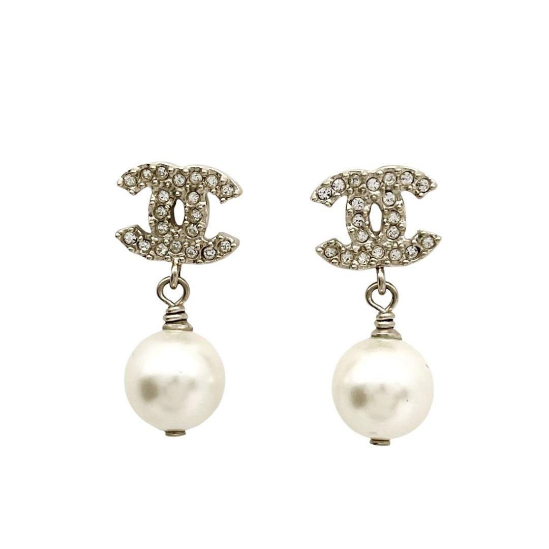 CHANEL シャネル ピアス ココマーク フェイクパール ラインストーン シャンパンゴールド 10P