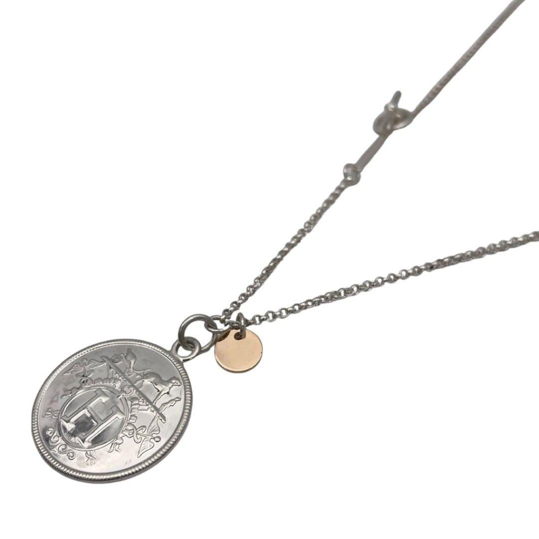 HERMES エルメス ネックレス エクスリブリスMM Ag925/Au750 シルバー ピンクゴールド 15.5g