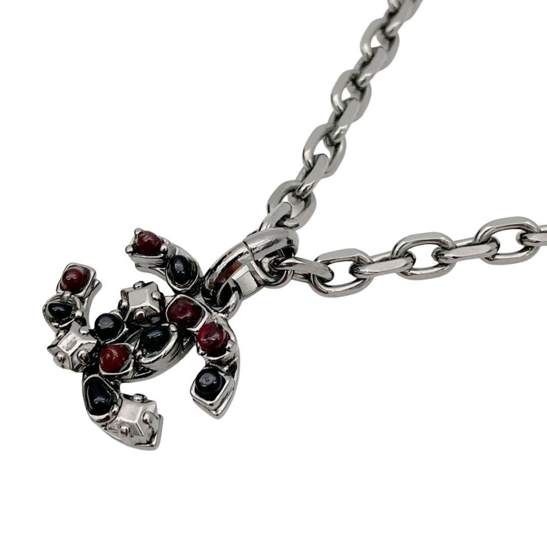 CHANEL シャネル ネックレス ココマーク カラーストーン ガンメタリック 02A