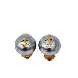 CHANEL シャネル イヤリング フェイクパール ココマーク グレー系 ゴールド 96P