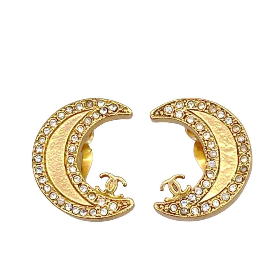 CHANEL シャネル イヤリング 三日月モチーフ ココマーク ラインストーン ゴールド 01P