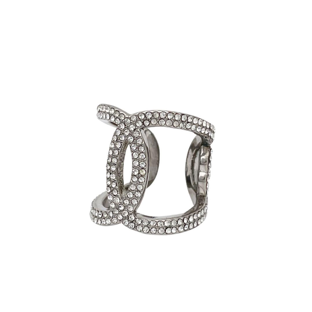CHANEL シャネル リング 指輪 ココマーク ラインストーン シルバー 19V 約9号