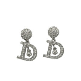 Christian Dior クリスチャンディオール ピアス Dロゴ ラインストーン シルバー