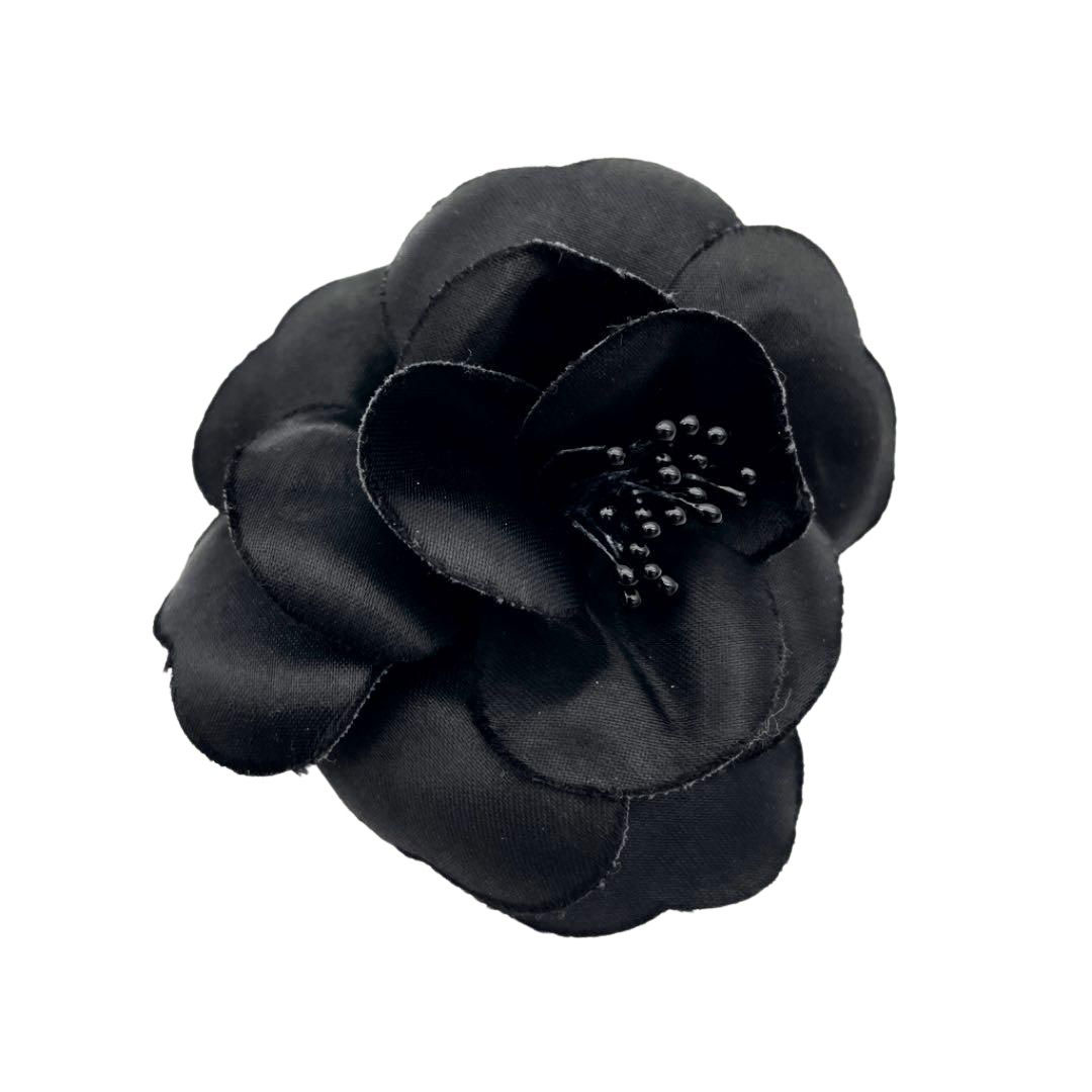 CHANEL シャネル コサージュ カメリア サテン ブラック ヴィンテージ