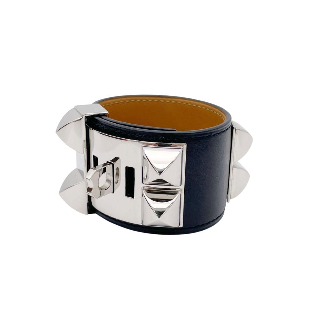 HERMES エルメス レザーブレスレット コリエドシアン Sサイズ ボックスカーフ ブラック シルバー □R刻印