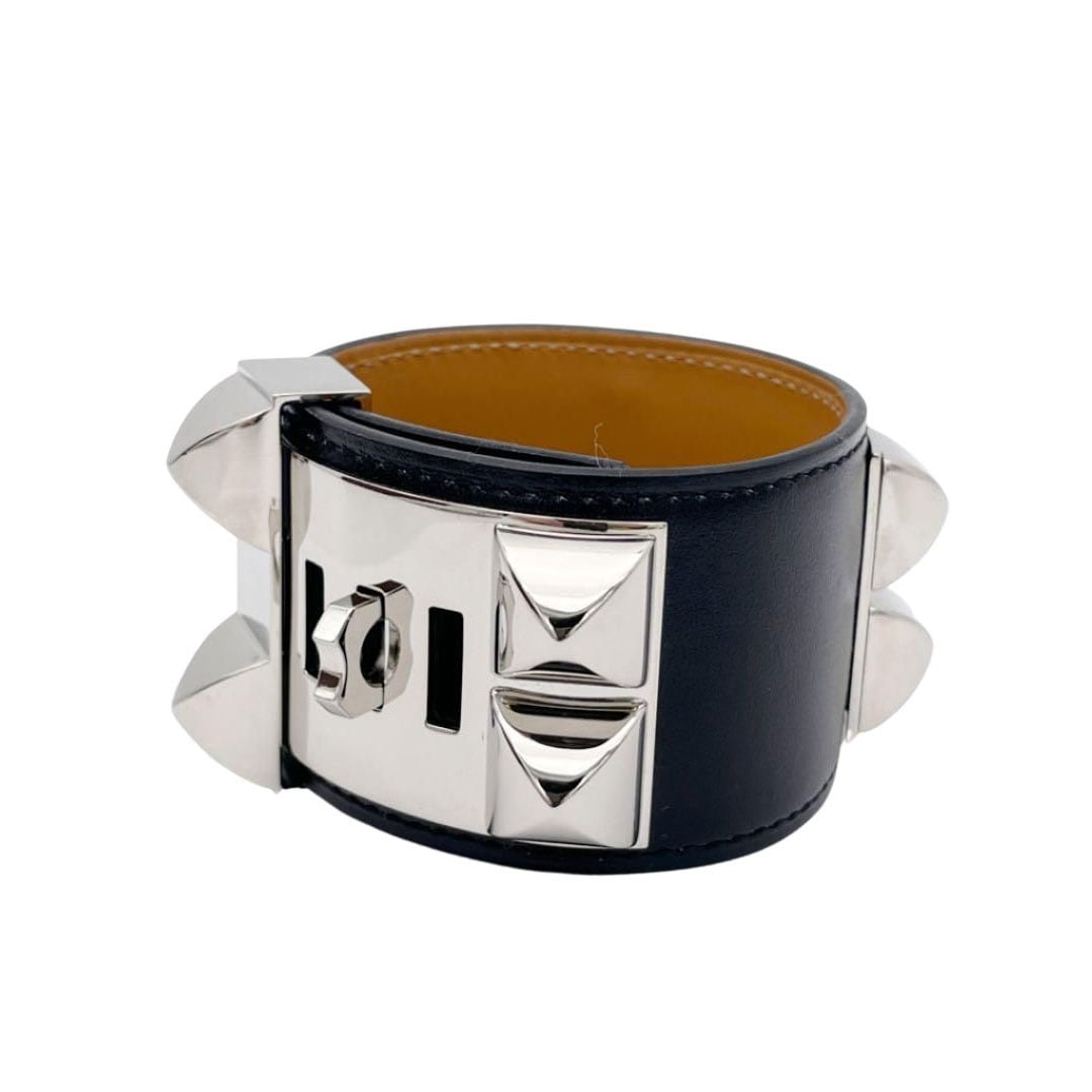 HERMES エルメス レザーブレスレット コリエドシアン T3 ボックスカーフ ブラック シルバー D刻印