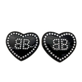 BALENCIAGA バレンシアガ ピアス クラッシュハート BBロゴ ラインストーン ブラック