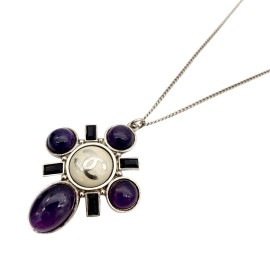 CHANEL シャネル ネックレス ココマーク カラーストーン シャンパンゴールド パープル ブラック ホワイト 07A