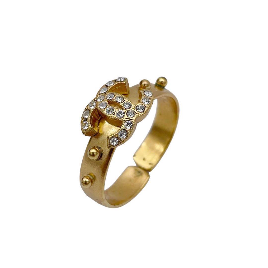 CHANEL シャネル リング 指輪 ココマーク ラインストーン ゴールド 02P