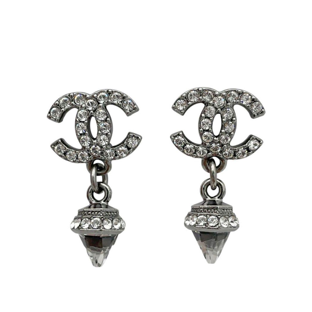 CHANEL シャネル スイングピアス ココマーク ラインストーン シルバー C20V