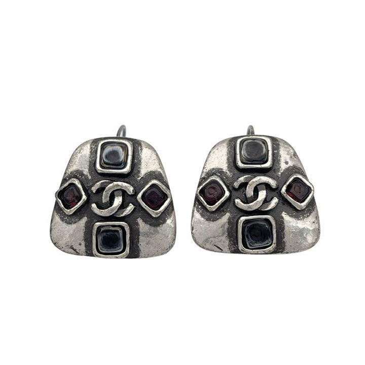 CHANEL シャネル フックピアス ココマーク カラーストーン シルバー パープル ブラック 99A