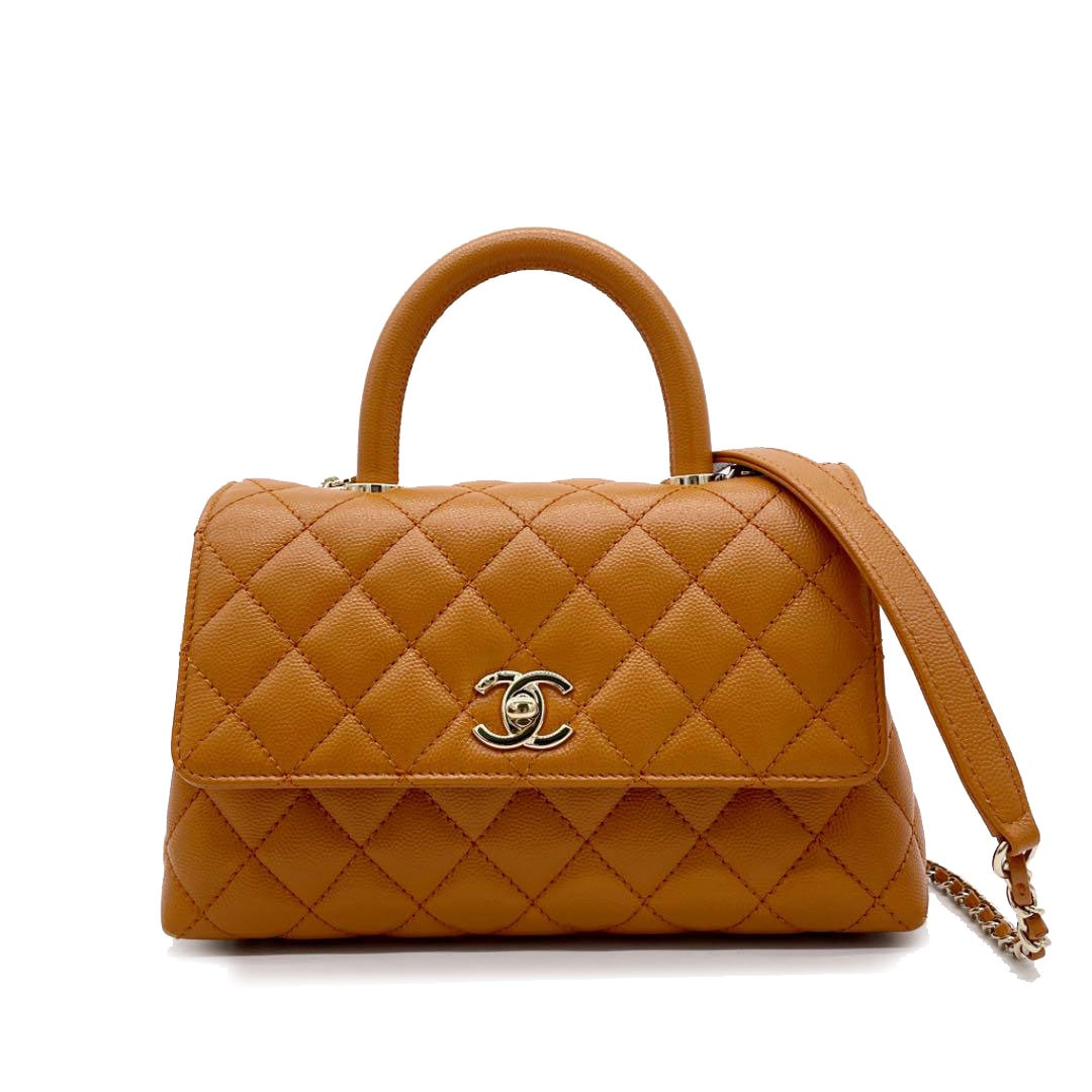 CHANEL シャネル ココハンドルXS 2WAYハンドバッグ ショルダーバッグ キャビアスキン マロン(オレンジ系) ゴールド金具 21AW