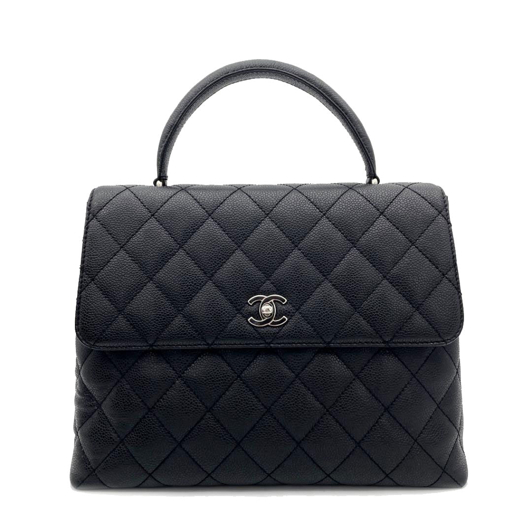 CHANEL シャネル ケリー型ハンドバッグ キャビアスキン ココマーク ターンロック ブラック シルバー金具 A12397 6番台