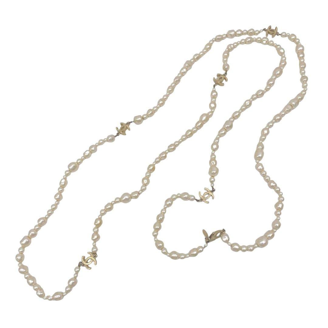 CHANEL シャネル ロングネックレス フェイクパール ココマーク ゴールド 12C