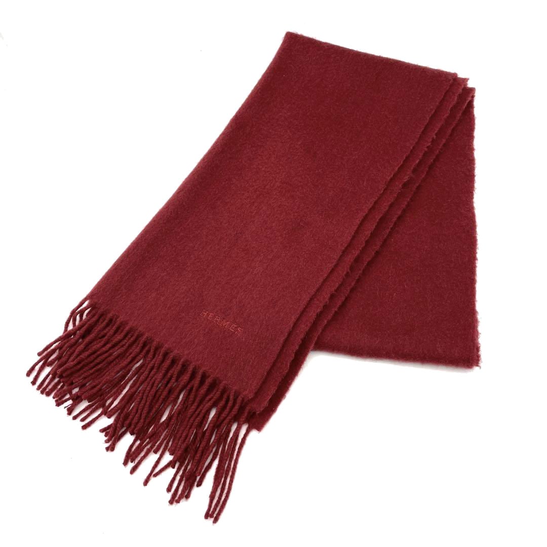 HERMES エルメス マフラー レクトヴェルソ カシミヤ100% ボルドー系