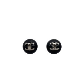 CHANEL シャネル ミニラウンドピアス ココマーク ブラック シルバー 06V