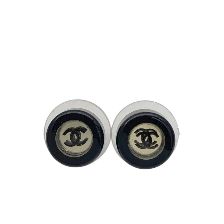 CHANEL シャネル ミニラウンドピアス ココマーク ミラー プラスチック ブラック クリア 01P
