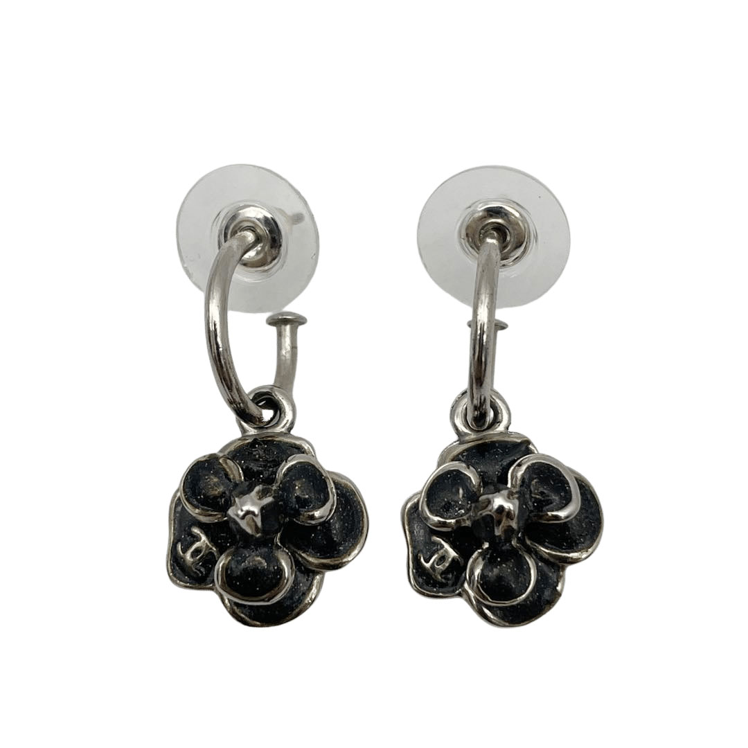 CHANEL シャネル フープピアス カメリア ブラック シルバー 08P