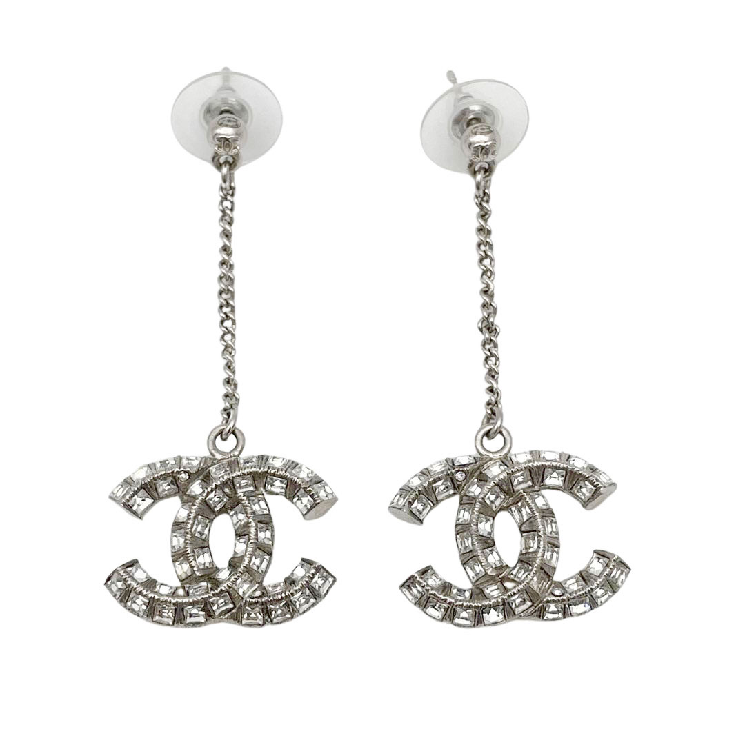 CHANEL シャネル チェーンピアス ココマーク ラインストーン B20V シルバー A63084