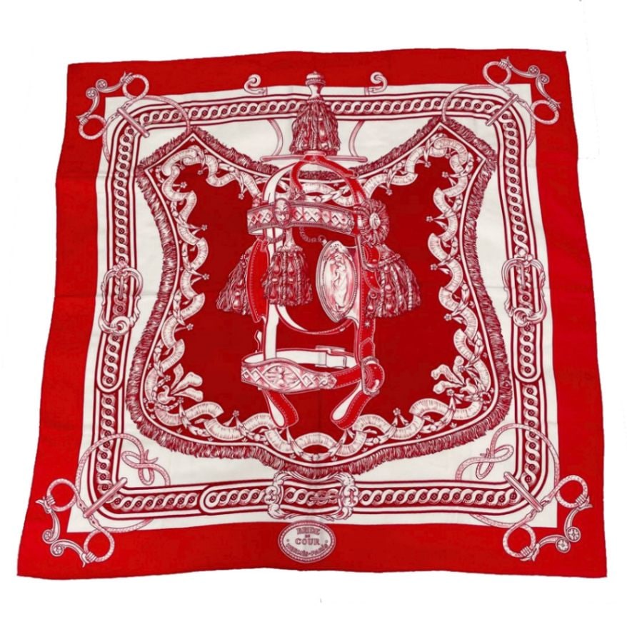 HERMES エルメス ショール ストール カレジェアン140 『BRIDE DE COUR REMIX(法廷の勒)』 カシミヤ シルク ルージュ ブラン ルージュ