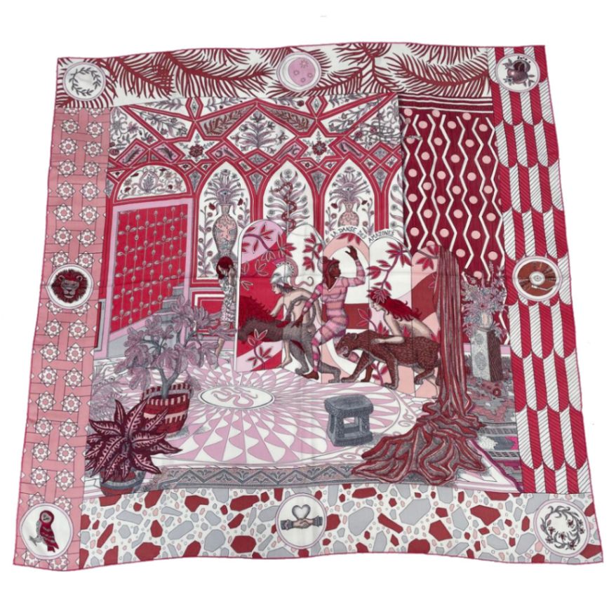 HERMES エルメス ショール カレジェアン140 『La Danse des Amazones(アマゾンのダンス)』 カシミヤ シルク ピンク系