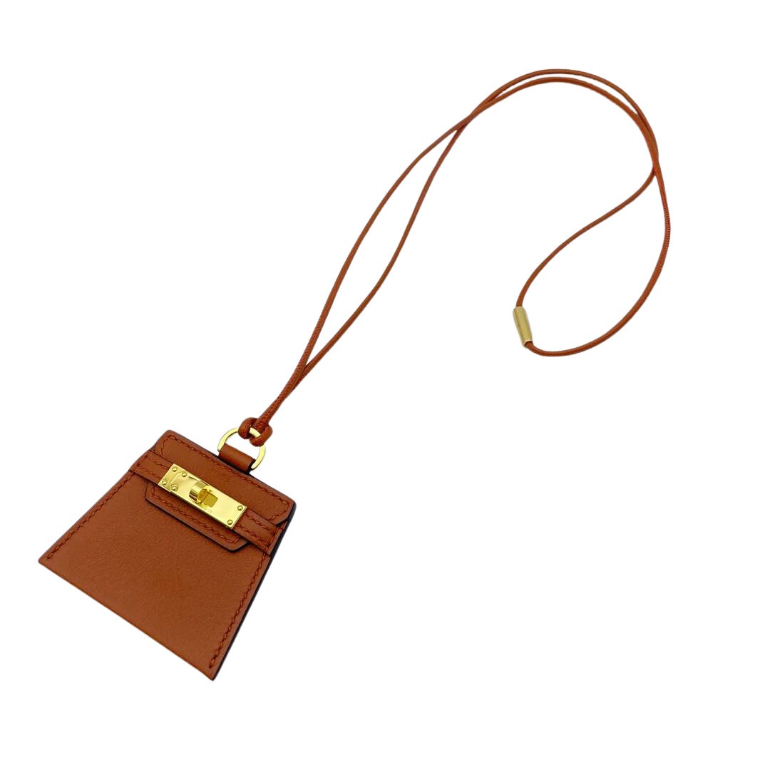 HERMES エルメス ペンダント ネックレス モンプティケリーGM ヴォー・スイフト ブラウン系 ゴールド金具 2021年秋冬