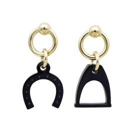 HERMES エルメス ピアス アミュレット エスケトル 馬蹄 & 鐙 バッファローホーン ブラック ゴールド