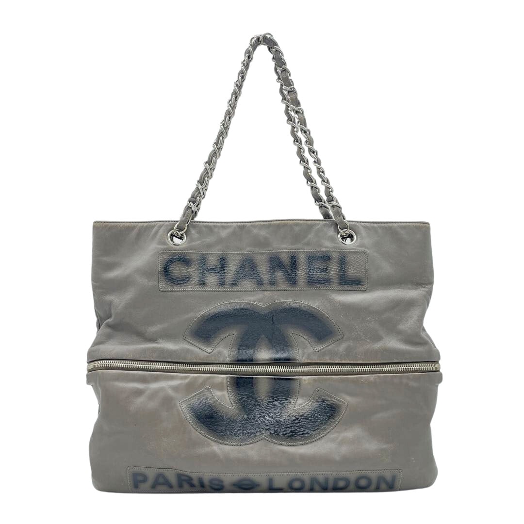 CHANEL シャネル チェーントートバッグ パリス ロンドン カーフレザー グレー系 12番台