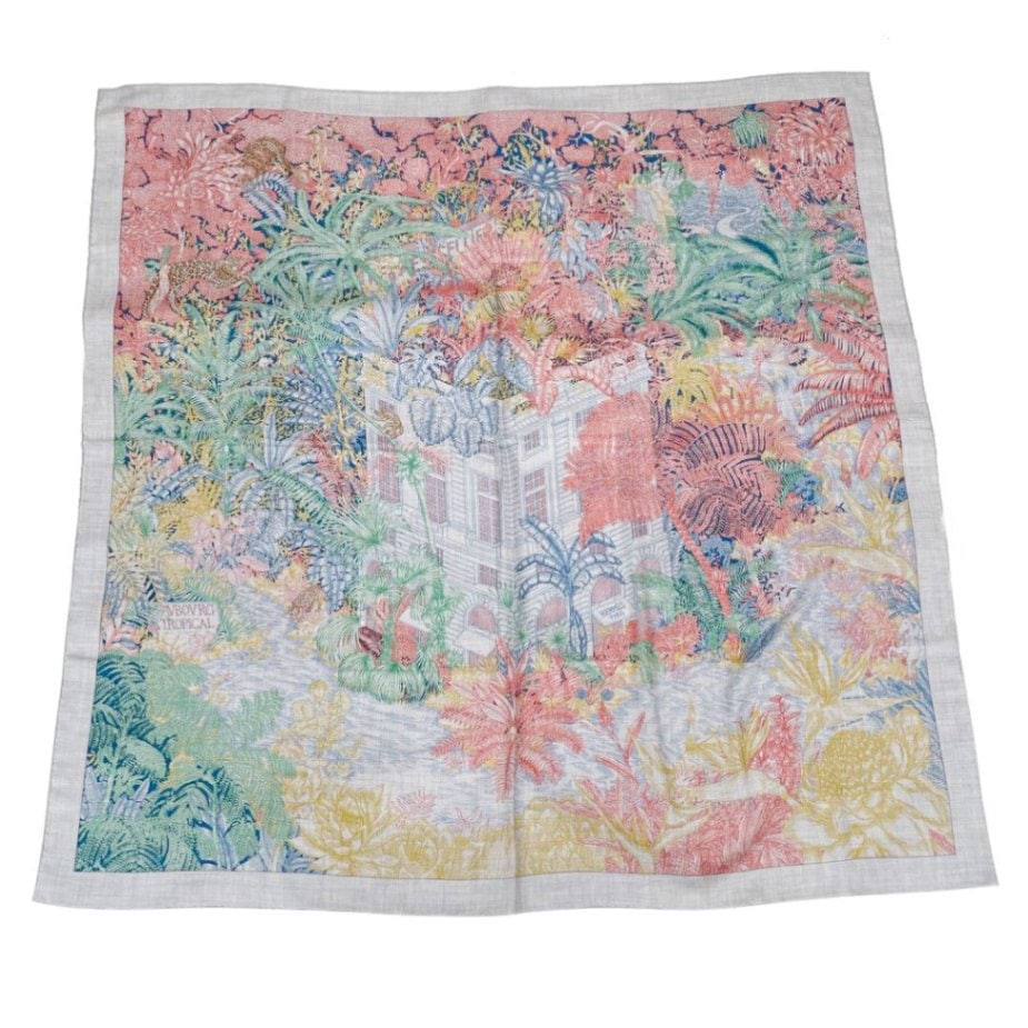 HERMES エルメス ショール ストール カレジェアン140『Faubourg Tropical(フォーブルトロピカル)』 グレー系 カシミヤ シルク 2022SS