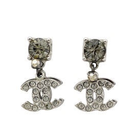 CHANEL シャネル スイングピアス ダブルココマーク ラインストーン シルバー 06P