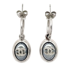 CHANEL シャネル フープピアス ココマーク フェイクパール シルバー グレー 00A