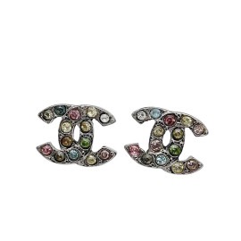 CHANEL シャネル ピアス ココマーク ラインストーン ガンメタ マルチカラー 05A