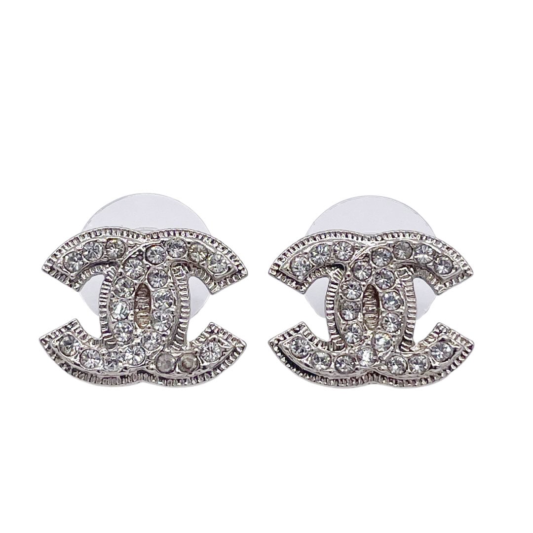 CHANEL シャネル ピアス ココマーク ラインストーン シルバー A12W