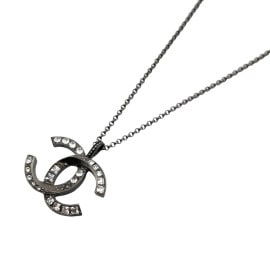 CHANEL シャネル ネックレス ココマーク ラインストーン ガンメタシルバー A18P