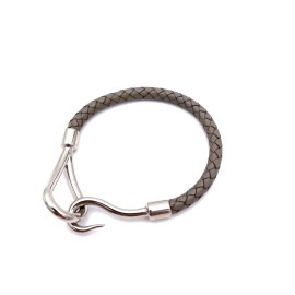 HERMES エルメス ジャンボブレスレット 編み込みレザー グレー系/シルバー