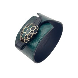BVLGARI ブルガリ セルペンティ フォーエバー レザーブレスレット スネークヘッド グリーン 283976