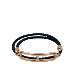 HERMES エルメス レザーブレスレット ルリ ドゥブルトゥール スイフト T2 ブラック/ピンクゴールド