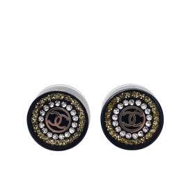 CHANEL シャネル ラウンドピアス ココマーク プラスチック/ラインストーン 17A ブラック