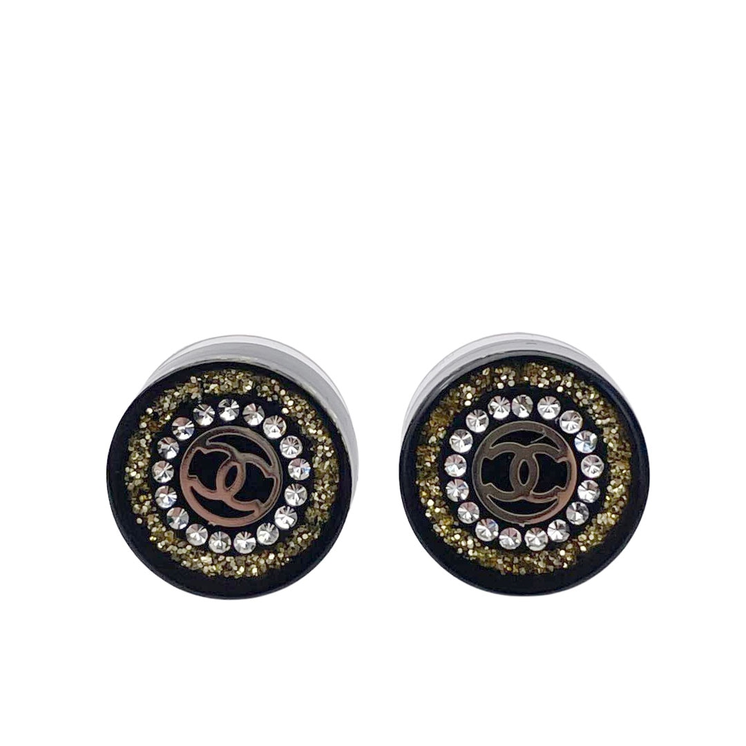 CHANEL シャネル ラウンドピアス ココマーク プラスチック/ラインストーン 17A ブラック