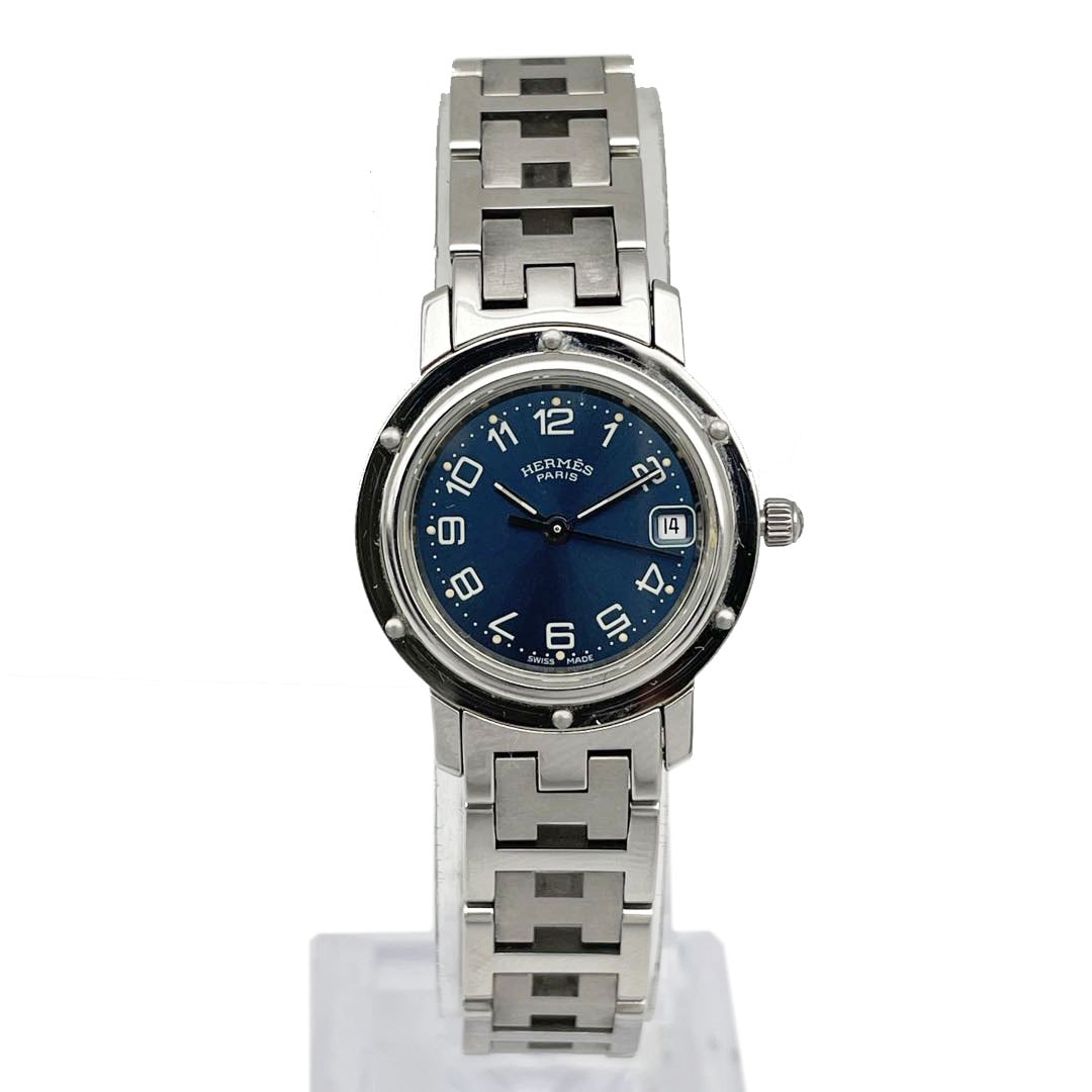 エルメス クリッパー 腕時計　ネイビー文字盤　レディース　シルバー　Hベルト エルメス クリッパー ネイビー文字盤 レディース 腕時計 HERMES