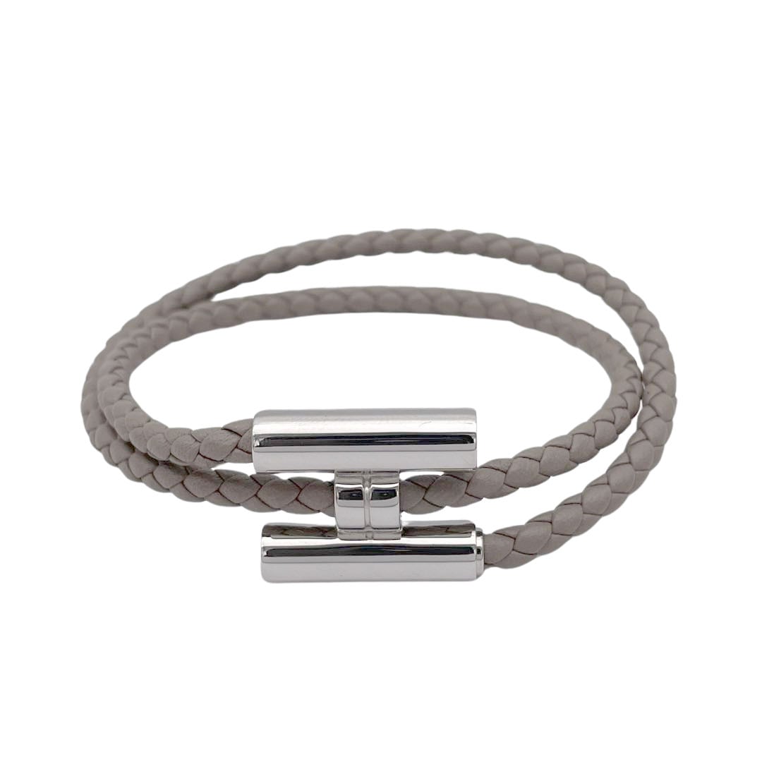 HERMES エルメス レザーブレスレット トゥルニ トレッセ 二重巻きベルト ヴォー・スウィフト グリ・エタン シルバー金具