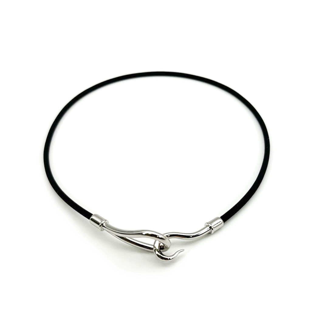 HERMES エルメス チョーカー ネックレス ブレスレット ジャンボ ナイロン ブラック/シルバー金具