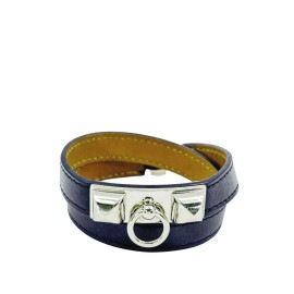 HERMES エルメス レザーブレスレット リヴァル ドゥブルトゥール ブラック シルバー金具 XS □L刻印