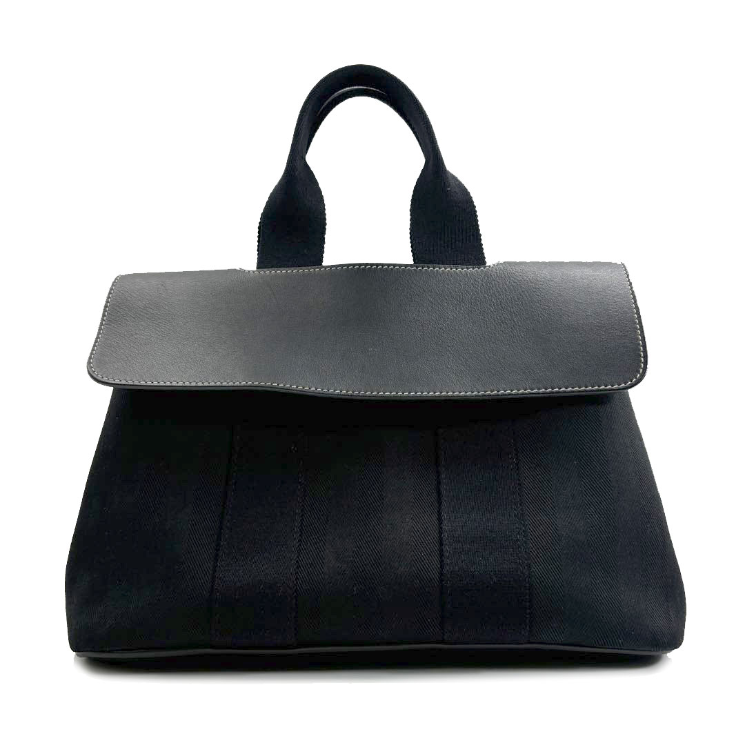 HERMES エルメス ハンドバッグ ヴァルパライソPM トワルシェブロン/カーフ ブラック ホワイトステッチ ワールドフェスティバル2005年限定品