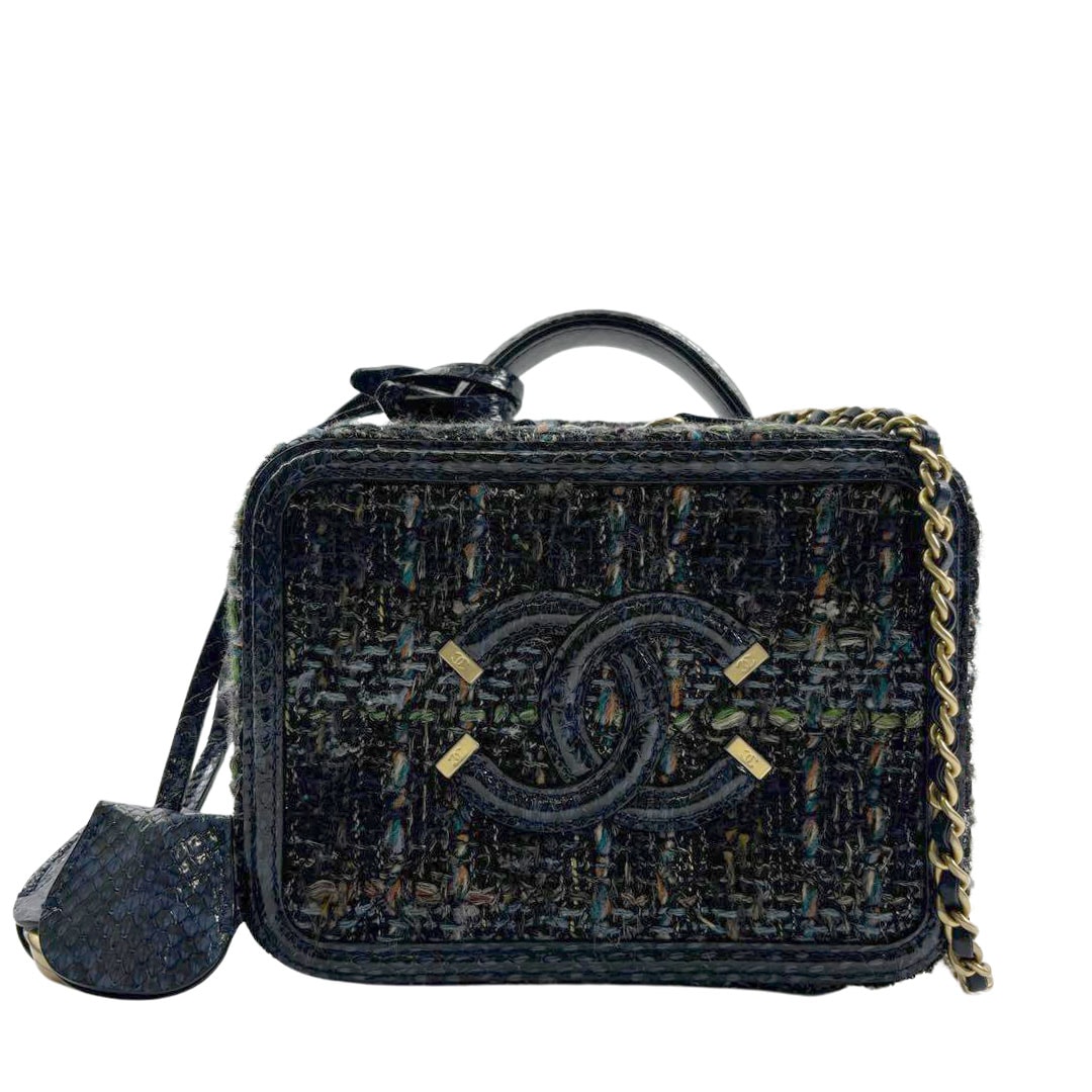 CHANEL シャネル CCフィリグリー 2WAYショルダーバッグ ツイード/パイソンレザー 26番台