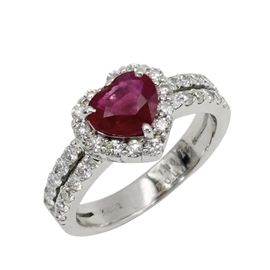 Ponte Vecchio ポンテヴェキオ ハートリング 指輪 K18WG ルビー1.16ct ダイヤ0.67ct 5.3g 約11号