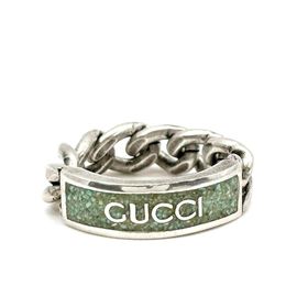 GUCCI グッチ ゴルメット チェーンリング 指輪 メンズ Ag925 シルバー/グリーン #20(約20号)