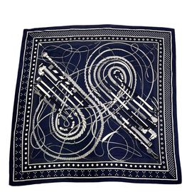 HERMES エルメス ショール カレジェアン140 『Fouets et Badines(鞭とグリップ)』 カシシル バンダナ マリン/ブラック/ホワイト 2019AW