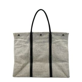 PRADA プラダ トートバッグ キャンバス/レザー グレー/ブラック